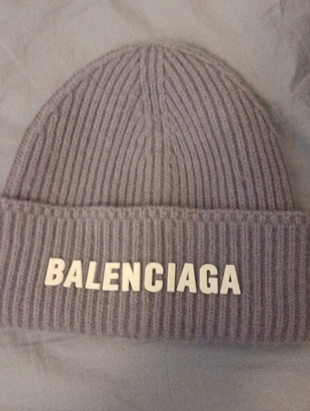 Balenciaga Ribbed Beanie in Light Lavender with White Logo